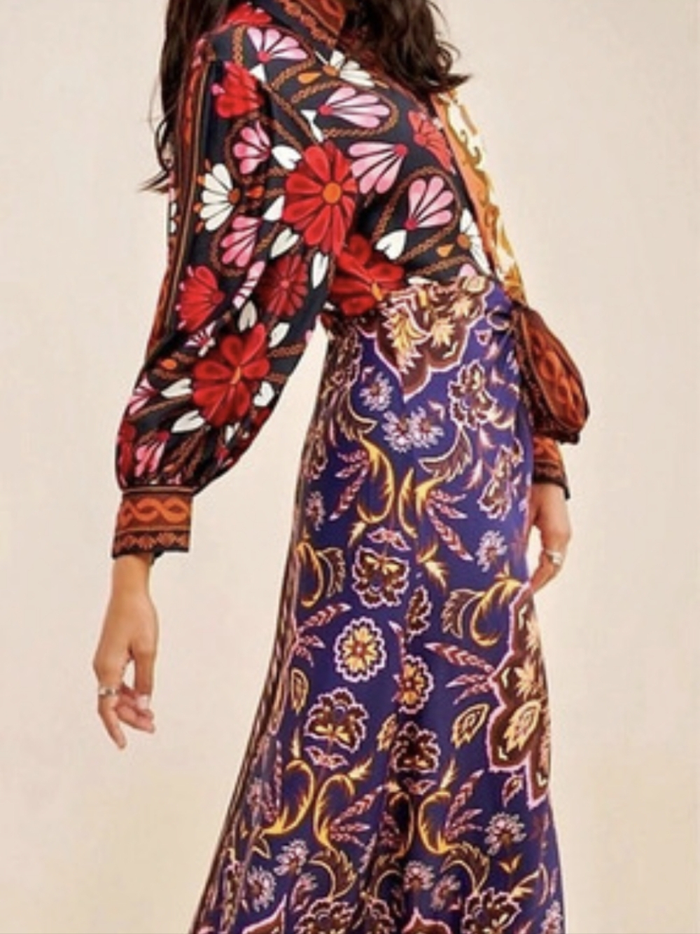 Farm Rio Miranda Mixed Printed Button Front Midi Dress - Picture 3 of 10